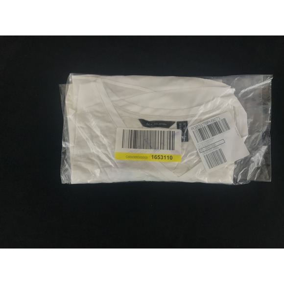 Halston Extended Shoulder V-Neck  white Top Side Slits Tee XS New A303178 - Picture 2 of 5